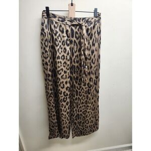 Bar III Leopard Print Wide Leg Belted Pants Womens Size 4 Brown Animal Print